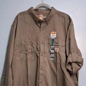 Carhartt Force 3XL men's olive green button-up long sleeve ridgefield shirt.
